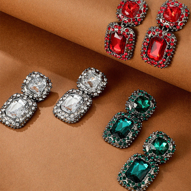 Aretes geométricos con diamantes de imitación engarzados con gemas falsas