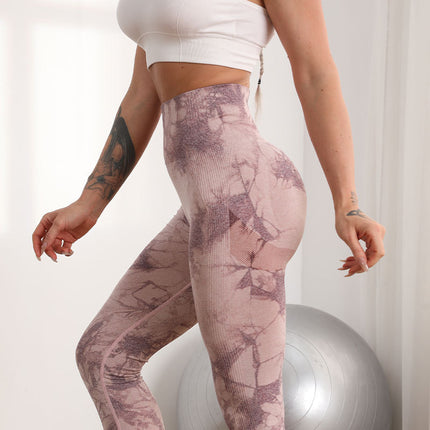 Nahtlose Sport-Tie-Dye-Yoga-Leggings mit hoher Taille für Damen