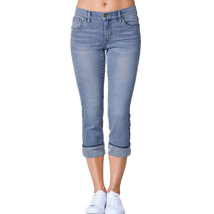 Wholesale Ladies Ripped High Waist Gradient Cropped Skinny Jeans