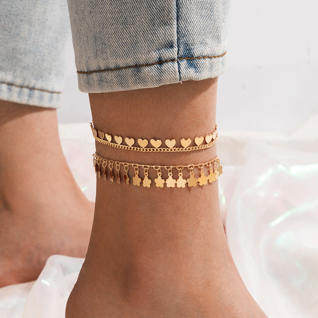 Wholesale Fashion Love Geometric Circle Anklet Two Pieces