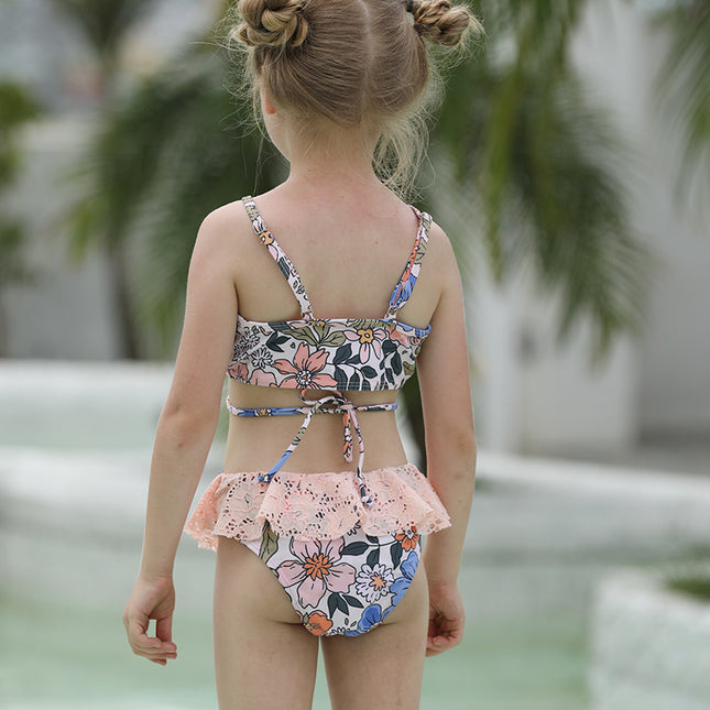 Bikini de dos piezas para niñas, conjunto de tres piezas, traje de baño para niños