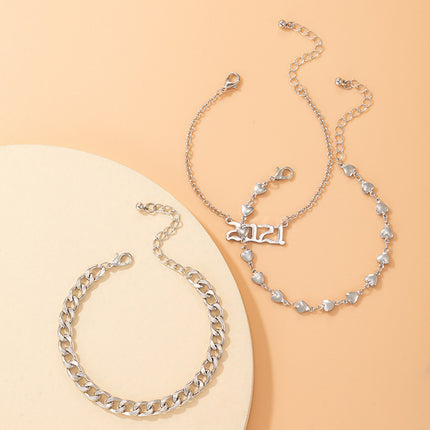 Wholesale Fashion 2021 Silver Geometric Heart Bracelet Set