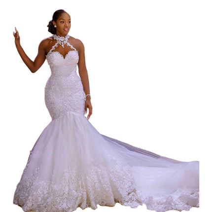 Wholesale Bridal Mermaid Sleeveless Plus Size Lace Wedding Dress