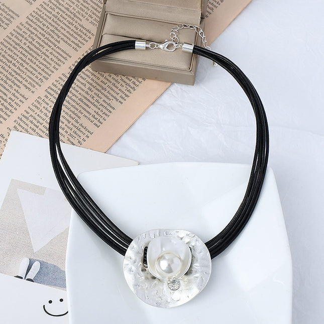 Collar de diseño original de moda de metal geométrico de perlas