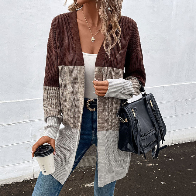 Abrigo de suéter de longitud media de cárdigan de otoño invierno para mujer