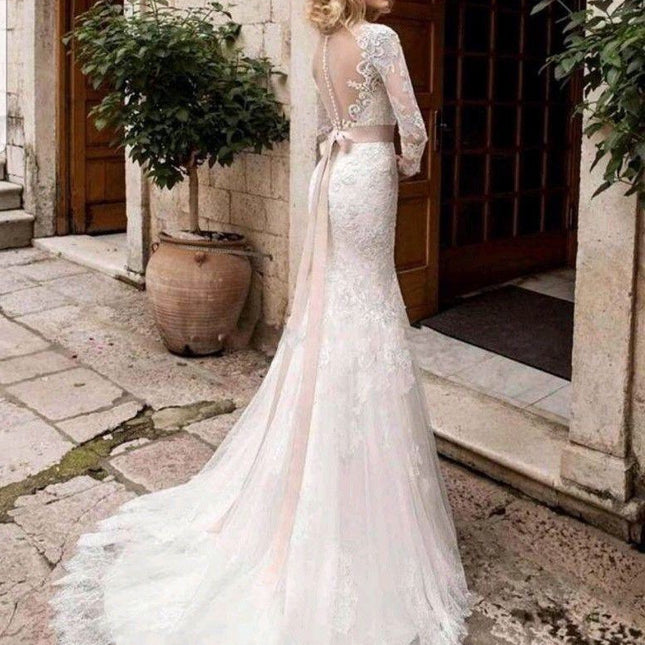 Wholesale Mermaid Tail Waist Diamond Long Sleeve Wedding Dress