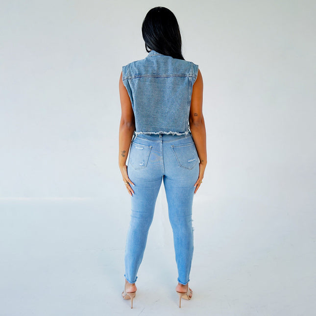 Wholesale Women's Sexy Summer Beaded Denim Vest Top