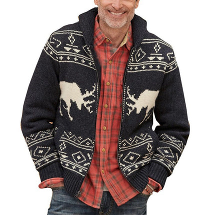 Wholesale Men's Fall Winter Black Long Sleeve Zipper Cardigan Sweater Jacket