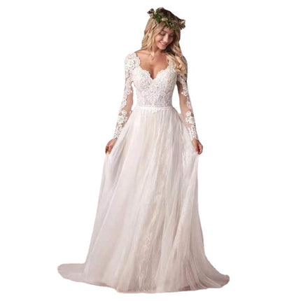 Wholesale Bride Off Shoulder Sleeves A-Line Skirt Tail Slim Wedding Dress