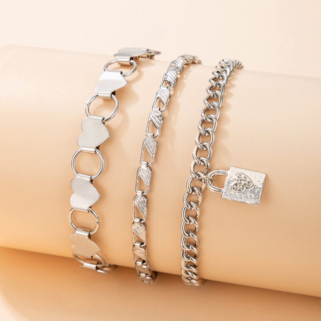 Simple Love Lock Versatile Three Piece Bracelet