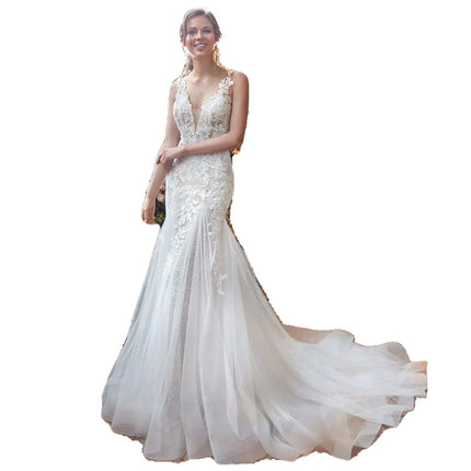 Wholesale Bridal French Style Deep V Slender Waist Mermaid Wedding Dress