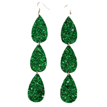 Wholesale Christmas Green Sequin Geometric Star Earrings