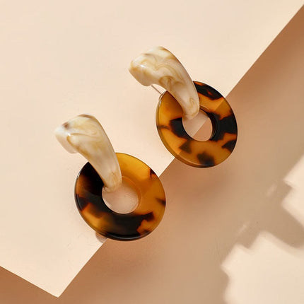Tortoiseshell Resin Stud Earrings Geometric Irregular Leopard Print Earrings