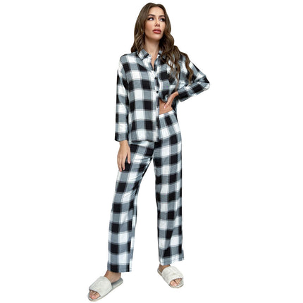 Pyjamas Damen Plaid Langarm Homewear Set