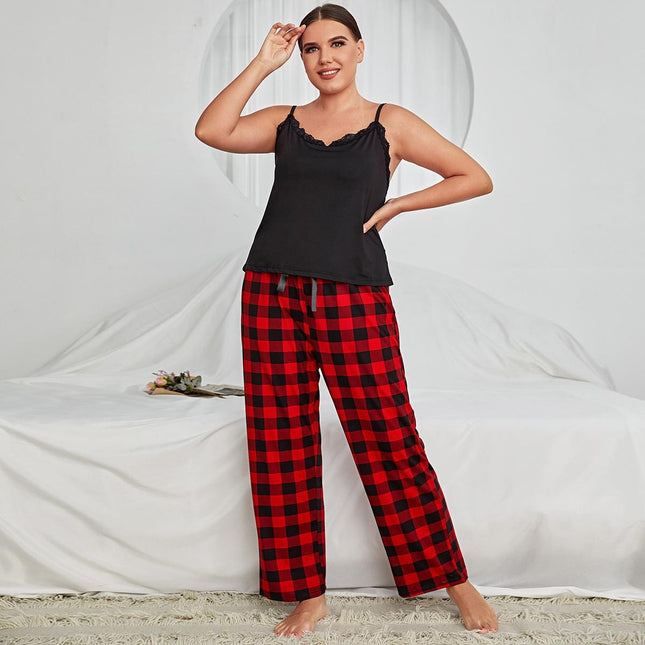 Damen Plus Size Loungewear Backless Camisole Top Hose Pyjama