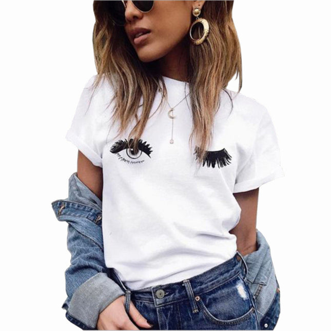 Wholesale Women's Printed Top Round Neck Short Sleeve T-Shirt