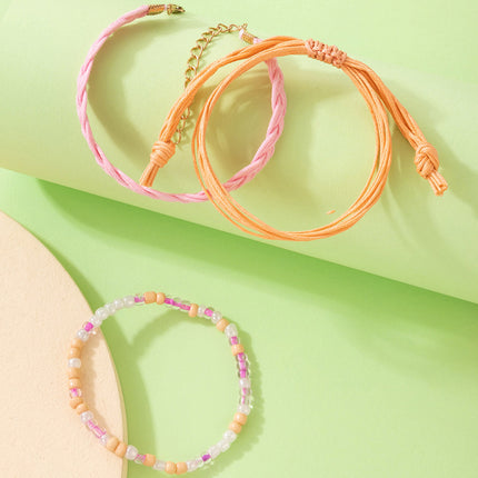 Kordel und mehrfarbige Reisperlen Perlen 3PCS Armband