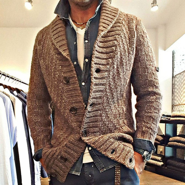 Wholesale Men's Fall Winter Long Sleeve Lapel Collar Sweater Jacket