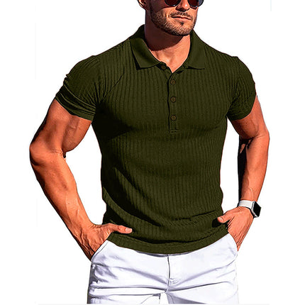 Wholesale Men's Summer High Stretch Vertical Stripe Short Sleeve Polo Shirt
