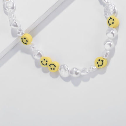 Geometric Creative Design Smile Face Imitation Pearl Necklace