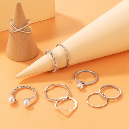 Nine-Piece Ring Set with Crossed Twist Pearls