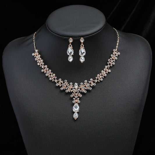Wholesale Bridal Fashion Clavicle Chain Necklace Earrings Jewelry Set