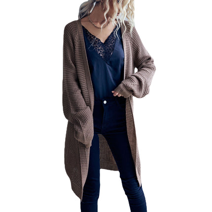 Wholesale Ladies Autumn Winter Solid Color Mid Length Cardigan Sweater