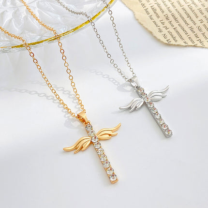 Wholesale Rhinestone Cross Necklace Angel Wings Clavicle Chain