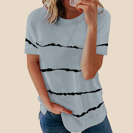 Women's Stripe Print Round Neck Loose Short Sleeve T-Shirt