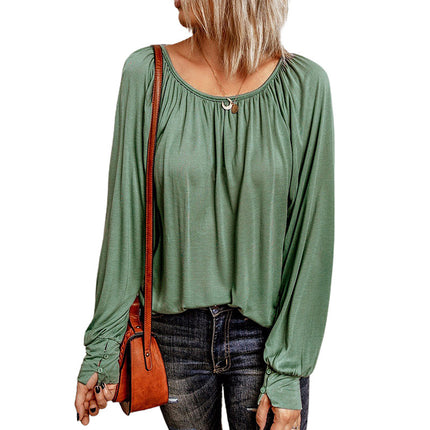 Women's Solid Color Round Stitching Loose Round Neck T-Shirt