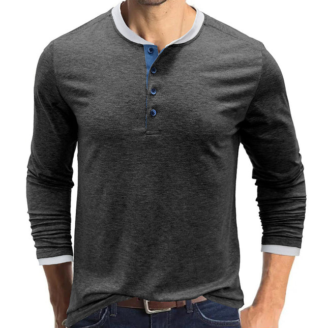 Wholesale Men's Long Sleeve Solid Color Casual Autumn Winter T-Shirt