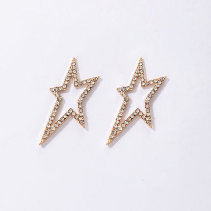 Gold Irregular Pentagram Rhinestone Earrings