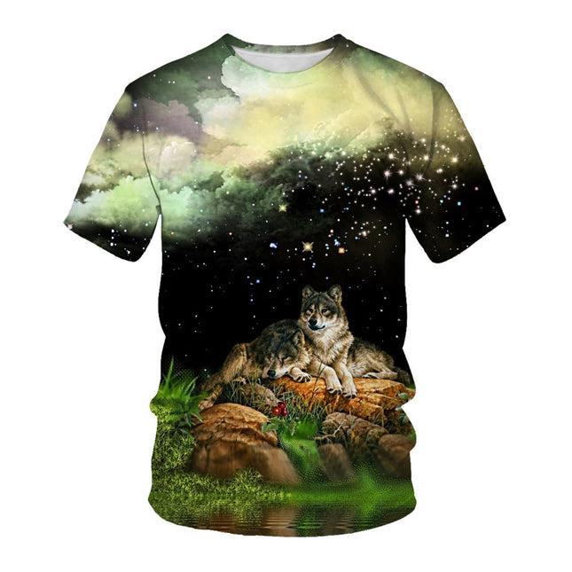 Fox Wolf Herren T-Shirt 3D-gedruckter Digitaldruck Kurzarm