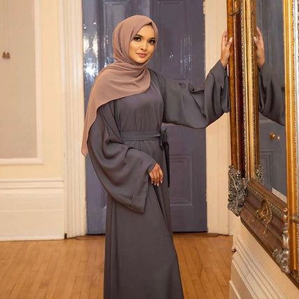Naher Osten Dubai Damen einfarbig plus Größe muslimisches Kleid mit Krawatte