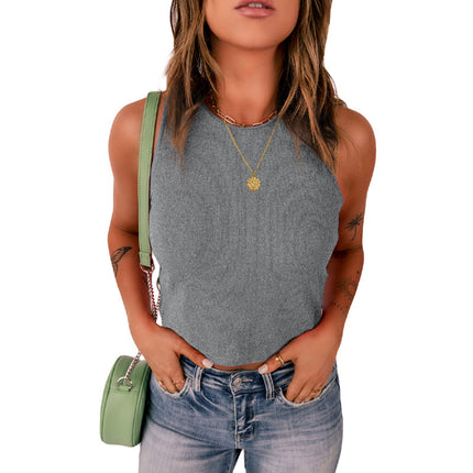 Camiseta de tirantes de mujer acanalada delgada sin mangas de color sólido