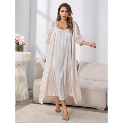 Imitation Silk Long Sleeve Ice Silk Nightgown Homewear Set