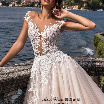 Wholesale Bridal One Shoulder Length Trailing Luxury Wedding Dress