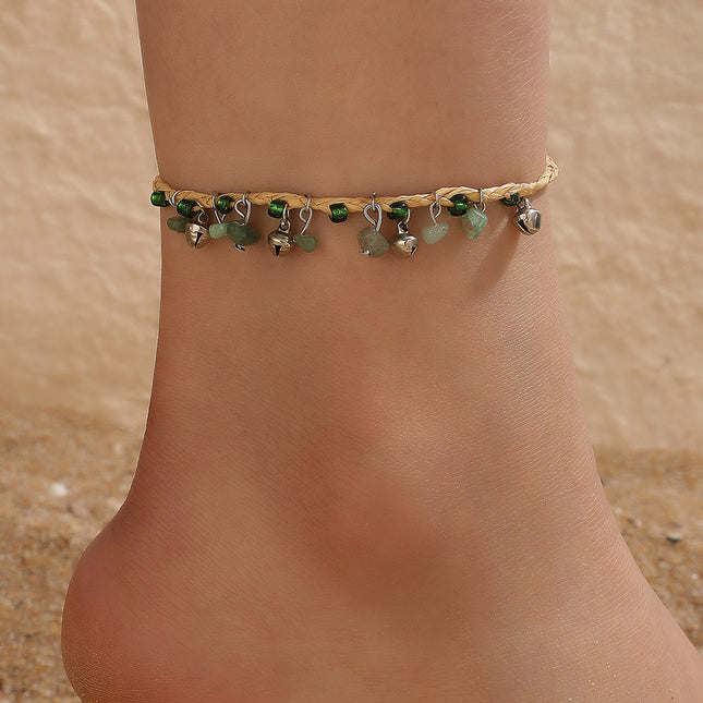 Cord Braided Silver Bell Small Rubble Single Anklet