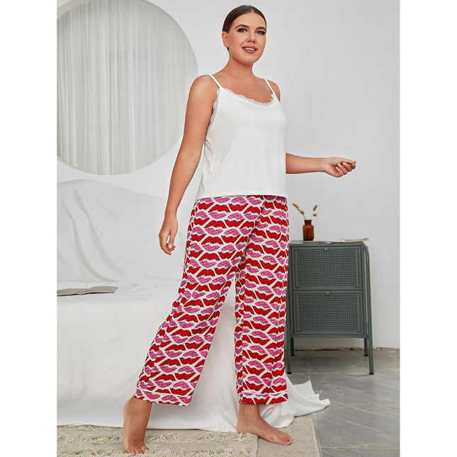 Pijama de talla grande para mujer, tirantes de primavera, top sin espalda, pantalones, ropa de casa