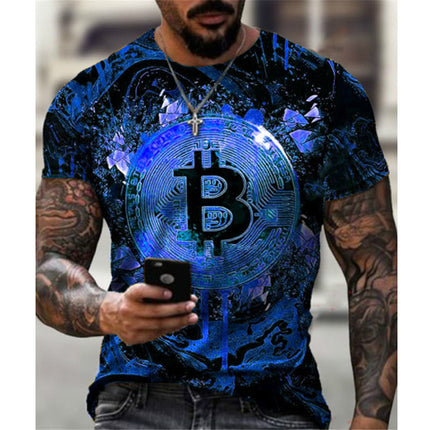 Kurzarm-T-Shirt mit Rundhalsausschnitt für Herren 3D-Digitaldruck Bitcoin