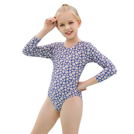 Einteiliger Langarm-Badeanzug für Kinder Mädchen-Badeanzug mit Blumenmuster