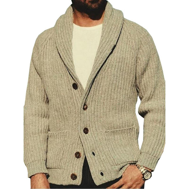 Einfarbige Revers-Langarm-Pullover-Jacken für Herren