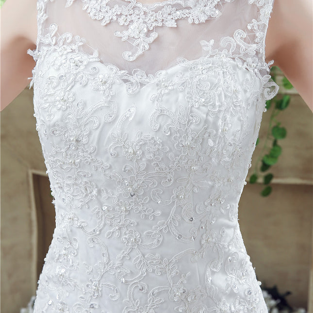Wholesale Bridal White Sexy Slim Sleeveless Small Trailing Wedding Dress