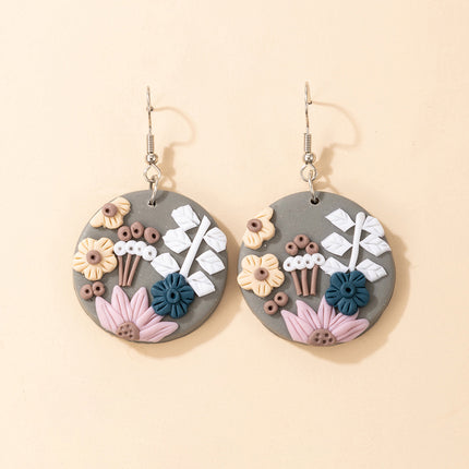 Creative Handmade Cartoon Earrings Fun Flower Leaf Soft Pottery Earrings