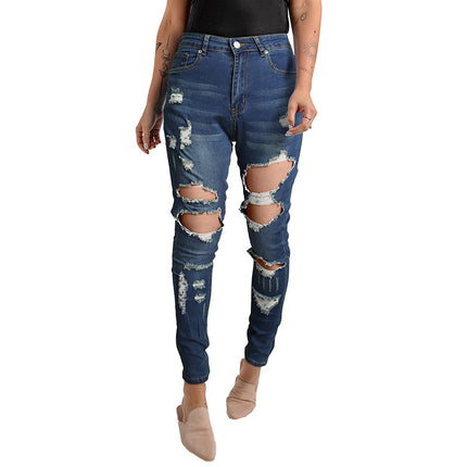 Wholesale Ladies Ripped High Waist Gradient Cropped Skinny Jeans