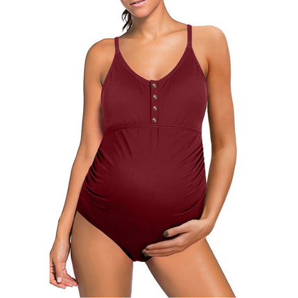 Schwangerschafts-Badeanzug mit Trägern, sexy, einteiliger, einfarbiger Badeanzug