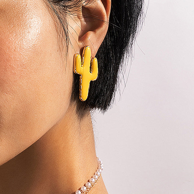 Wholesale Candy Yellow Oil Drip Geometric Cactus Stud Earrings