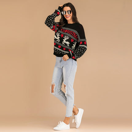 Wholesale Women's Fall Winter Round Neck Christmas Reindeer Sweater