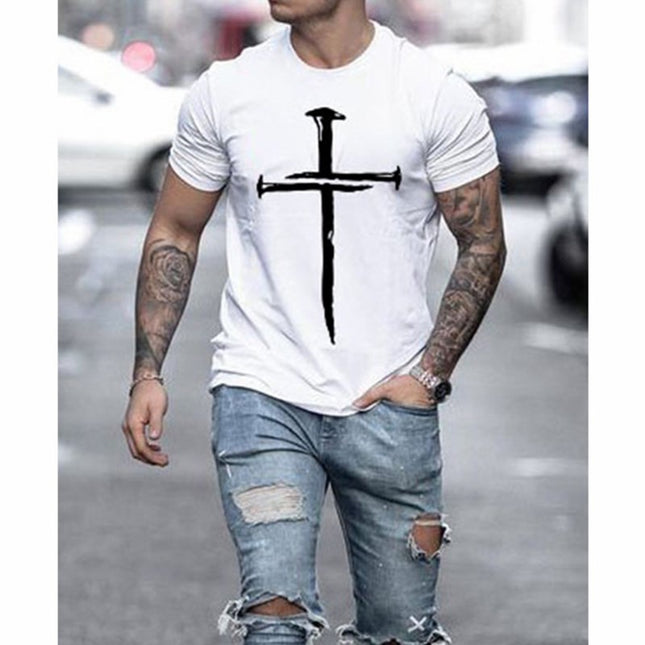Wholesale Men's Summer Cross 3D Digital Printing Short Sleeve T-Shirt