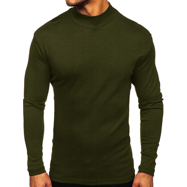 Wholesale Men's Turtleneck Thin Fleece Winter Fleece Long Sleeve T-Shirt